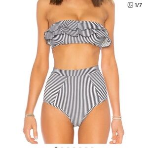 SUBOO Ziggy- Ruffle Bandeau High-Waist Bikini Set in ziggy- dark navy  & White